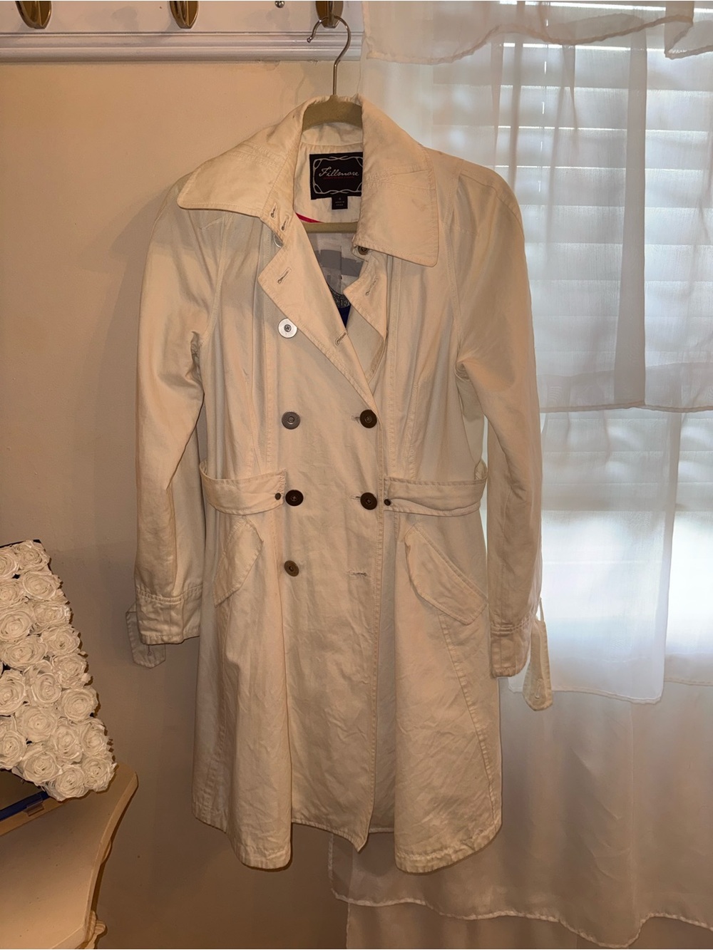 Cream Double-Breasted Trench Coat